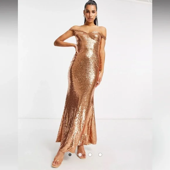 green emerald velvet dress Jaded Rose Petite cowl back sequin mini dress in gold main image 1
